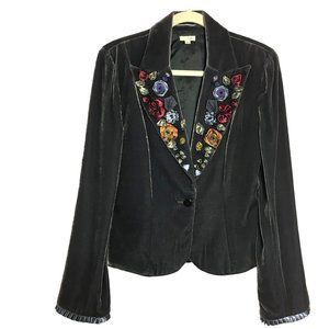 Vintage Anthropologie 10 Blazer Velvet Floral Appliques Odille Ophelia Jacket